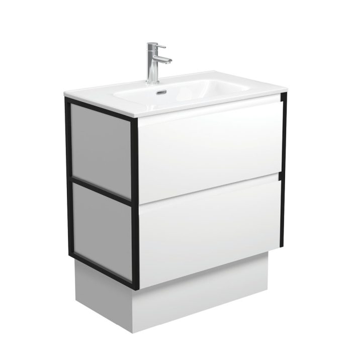 fienza Joli Amato 750 Satin White Vanity On Kick Matte Black Frames