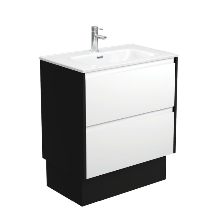 fienza Joli Amato 750 Satin White Vanity On Kick Satin Black Panels
