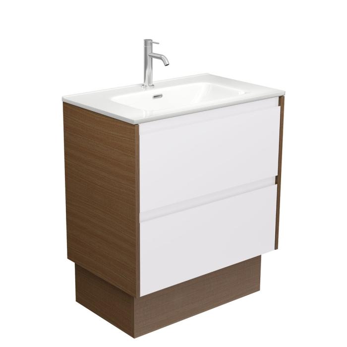fienza Joli Amato 750 Satin White Vanity on Kick Walnut Panels