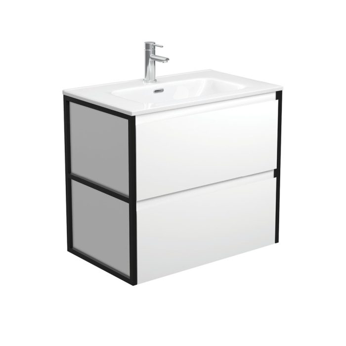 fienza Joli Amato 750 Satin White Wall-Hung Vanity Matte Black Frames