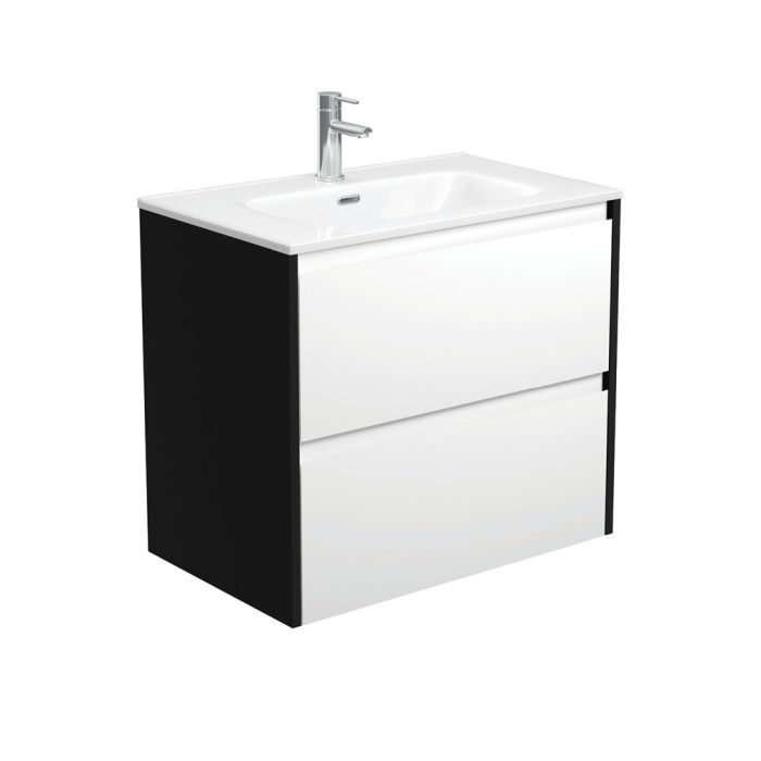fienza Joli Amato 750 Satin White Wall-Hung Vanity Satin Black Panels