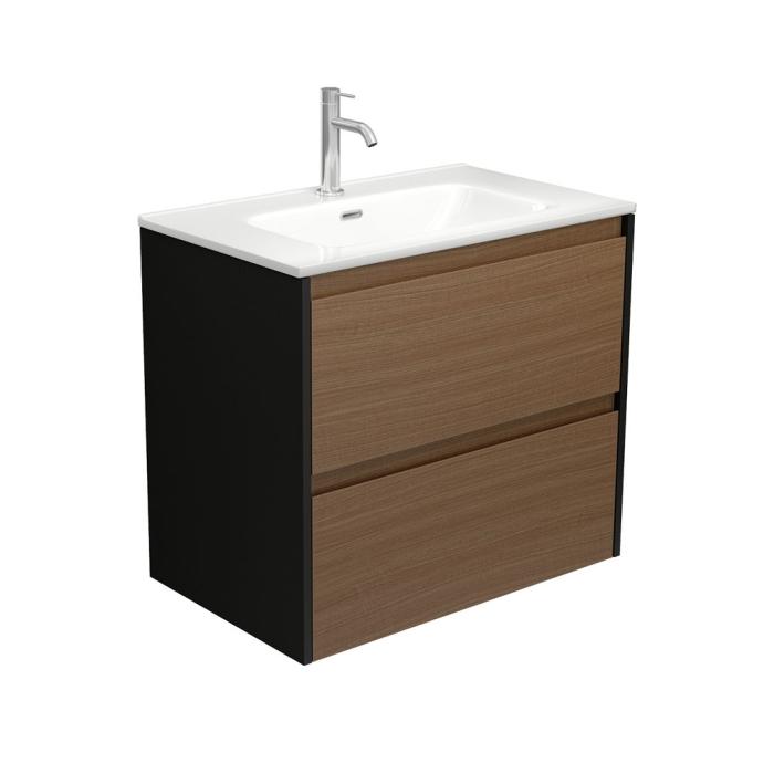 fienza Joli Amato 750 Walnut Wall Hung Vanity Satin Black Panels