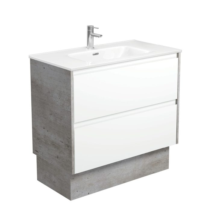 fienza Joli Amato 900 Satin White Vanity On Kick Industrial Panels
