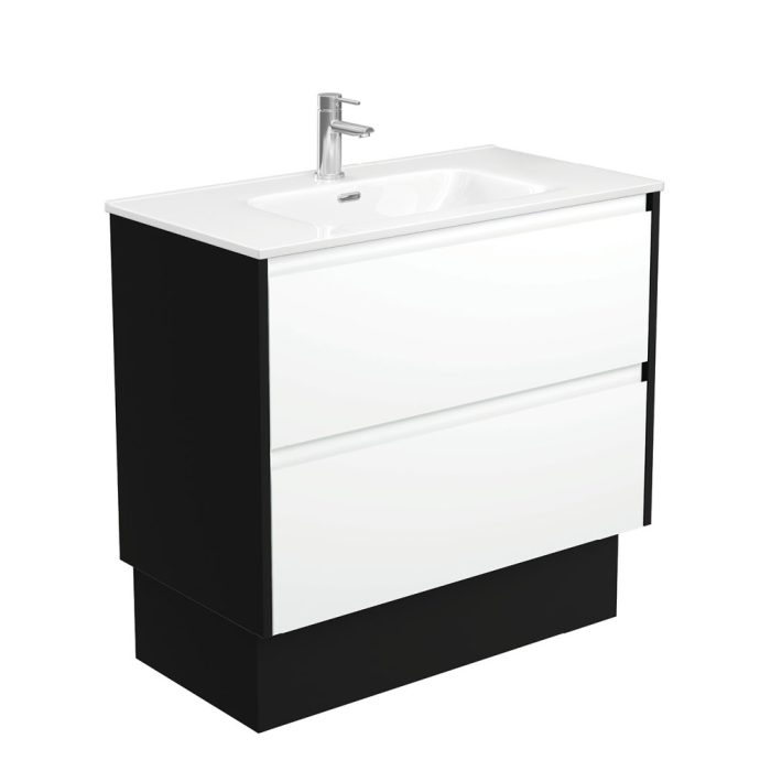fienza Joli Amato 900 Satin White Vanity On Kick Satin Black Panels