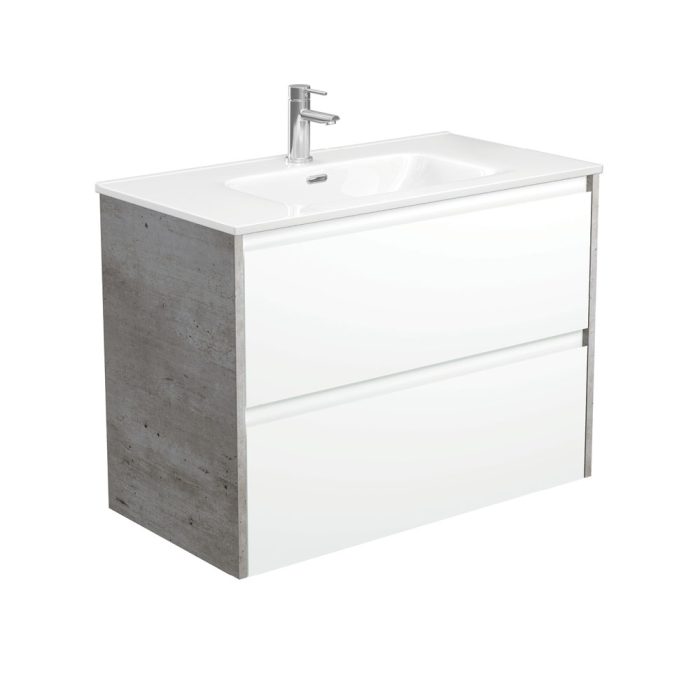 fienza Joli Amato 900 Satin White Wall-Hung Vanity Industrial Panels