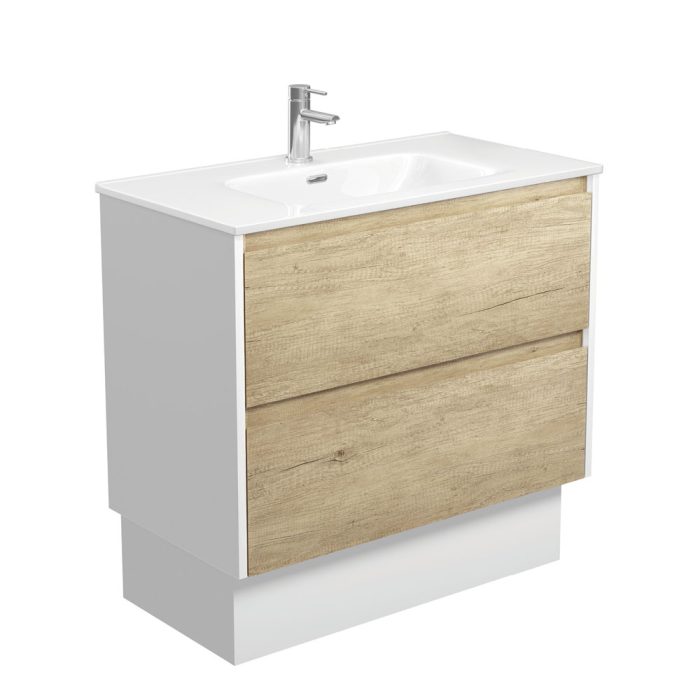 fienza Joli Amato 900 Scandi Oak Vanity On Kick Satin White Panels