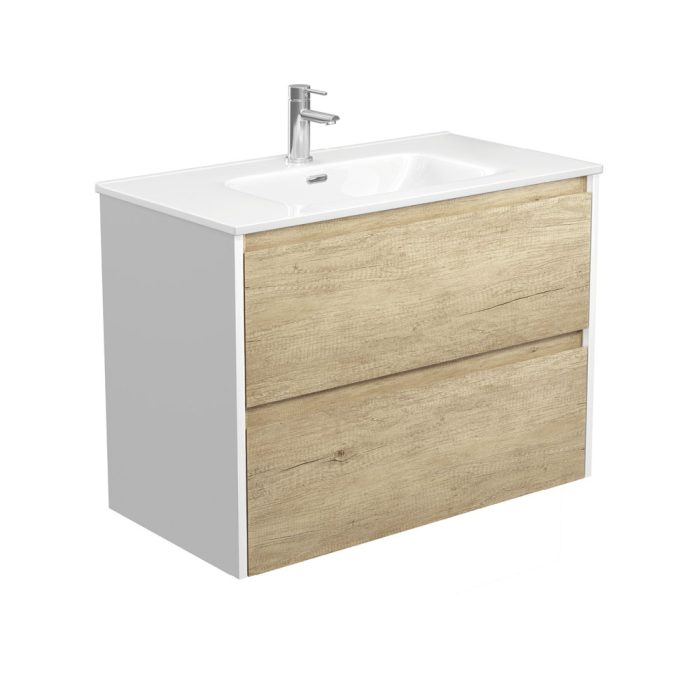fienza Joli Amato 900 Scandi Oak Wall-Hung Vanity Satin White Panels