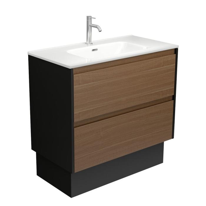 fienza Joli Amato 900 Walnut Vanity on Kick Satin Black Planels