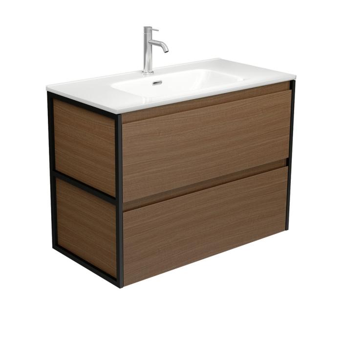 fienza Joli Amato 900 Walnut Wall Hung Vanity Matte Black Frames