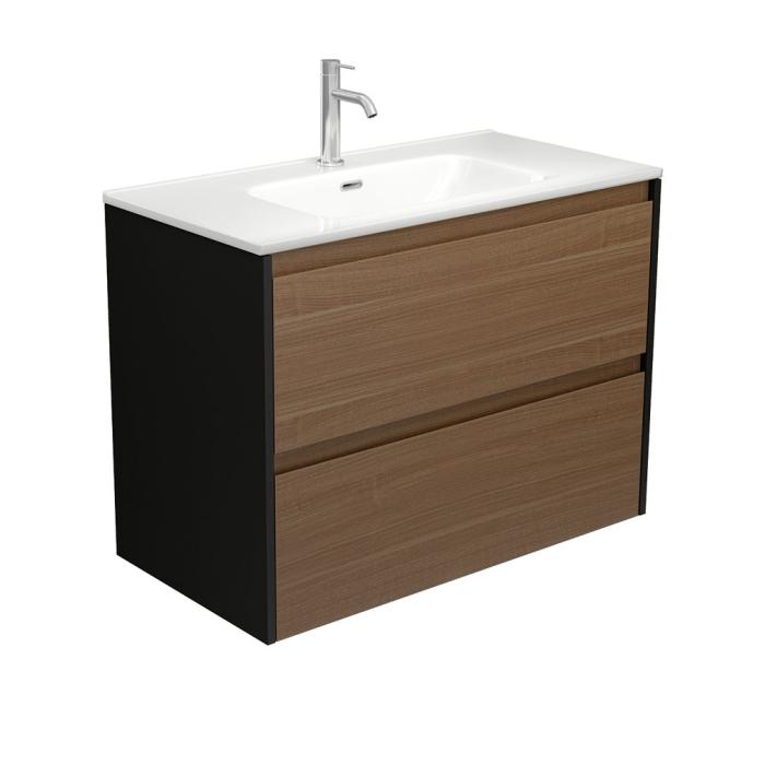 fienza Joli Amato 900 Walnut Wall Hung Vanity Satin Black Planels