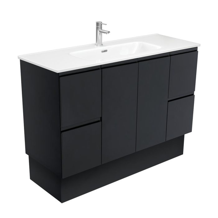 fienza Joli Fingerpull Satin Black 1200 Vanity On Kickboard
