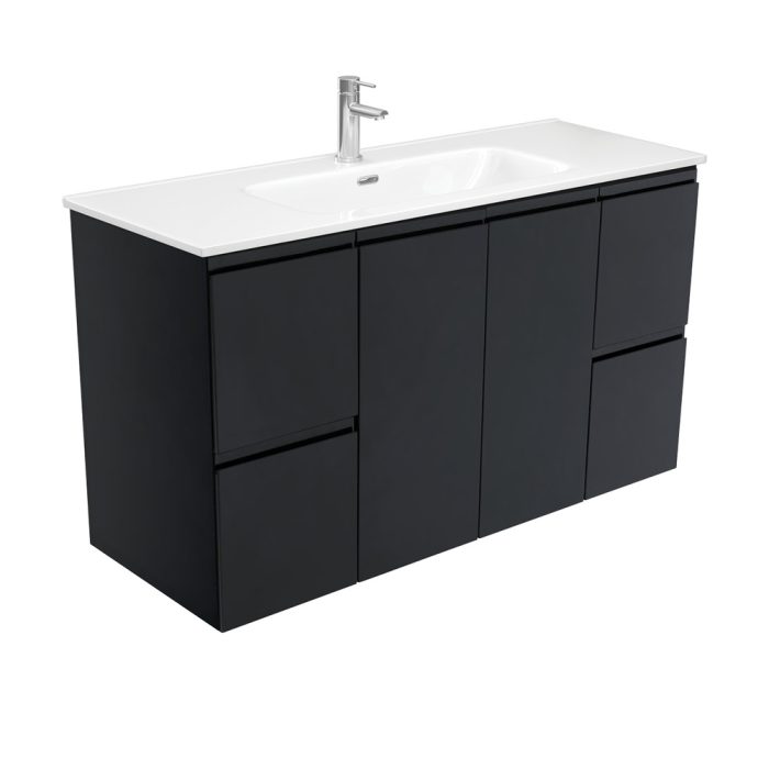 fienza Joli Fingerpull Satin Black 1200 Wall-Hung Vanity