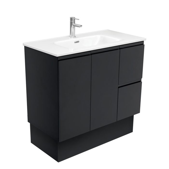 fienza Joli Fingerpull Satin Black 900 Vanity On Kickboard