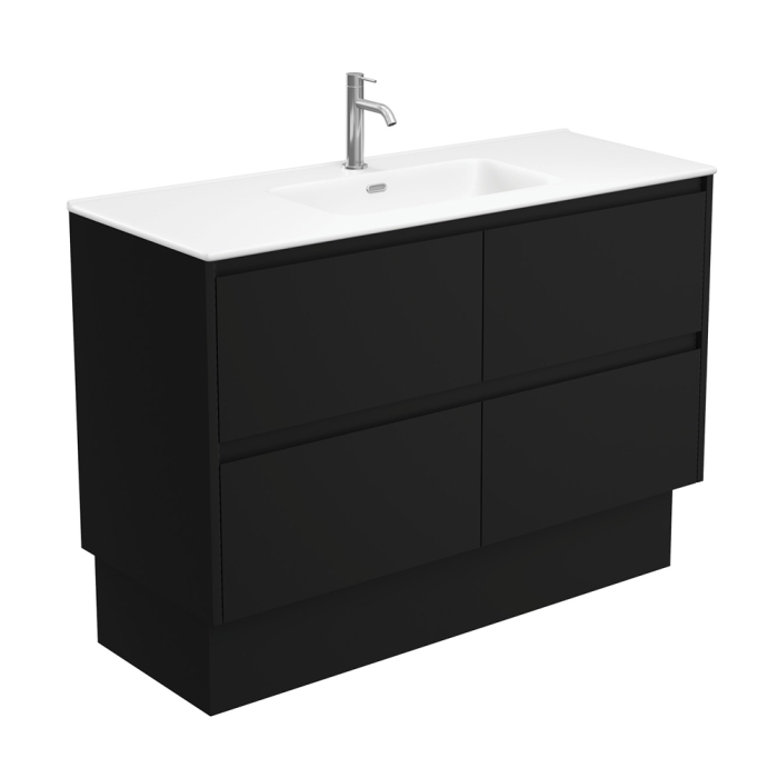 fienza Joli Matte Amato Satin Black 1200 Vanity On Kickboard with Satin Black Panels
