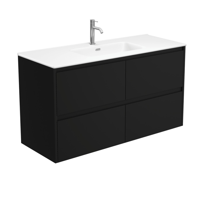 fienza Joli Matte Amato Satin Black 1200 Wall Hung Vanity with Satin Black Panels