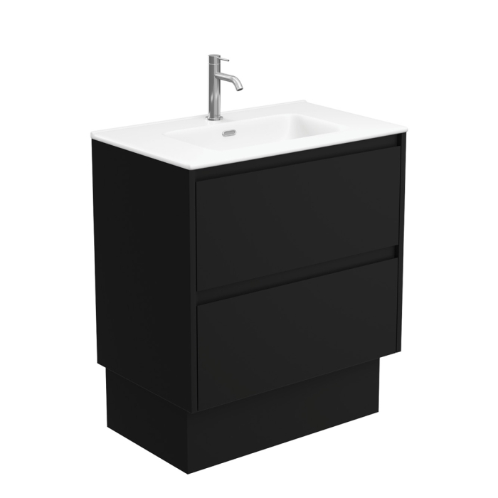 fienza Joli Matte Amato Satin Black 750 Vanity On Kickboard with Satin Black Panels