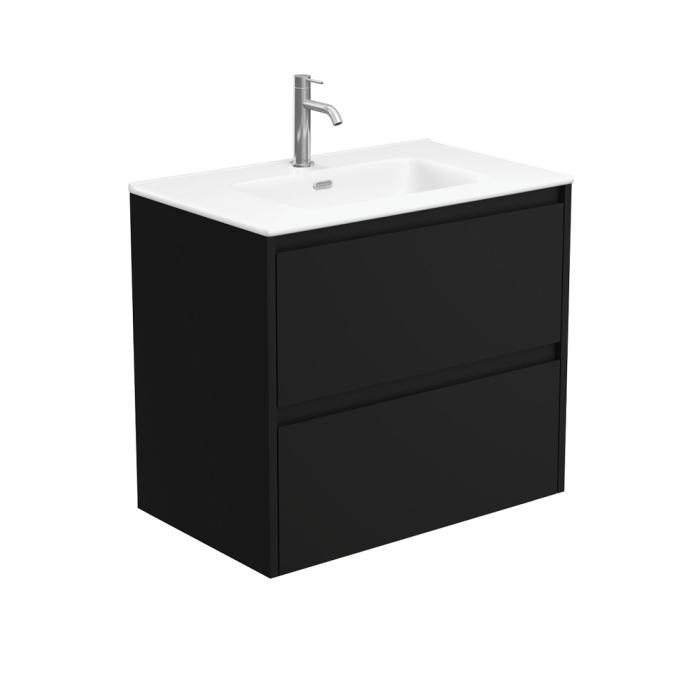 fienza Joli Matte Amato Satin Black 750 Wall Hung Vanity with Satin Black Panels