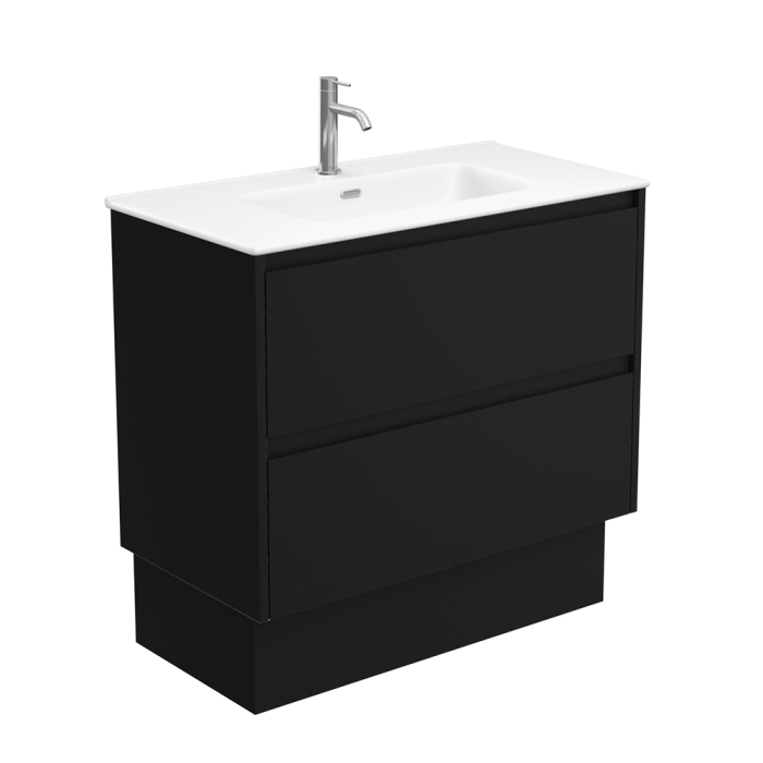 fienza Joli Matte Amato Satin Black 900 Vanity On Kickboard with Satin Black Panels