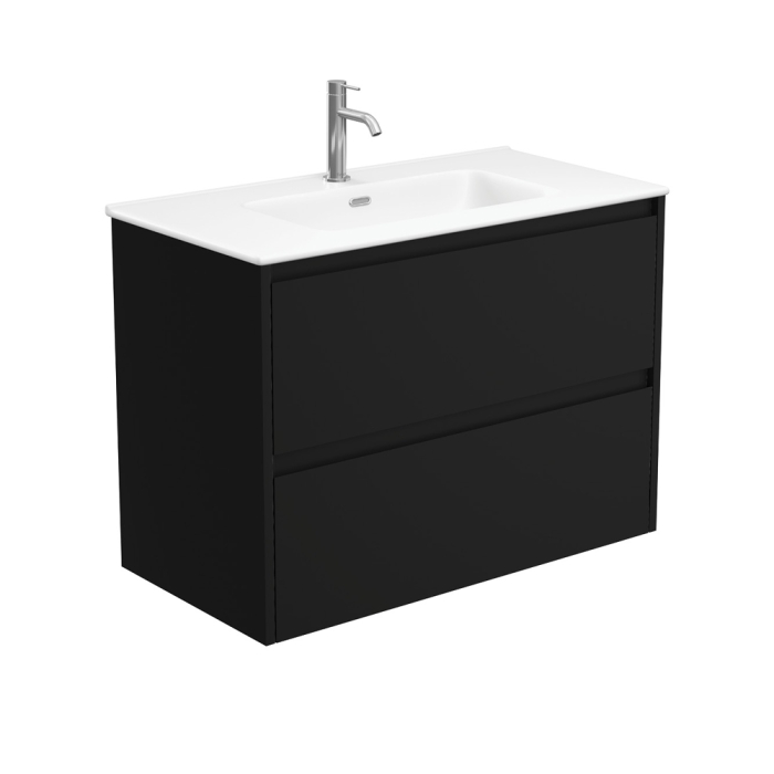 fienza Joli Matte Amato Satin Black 900 Wall Hung Vanity with Satin Black Panels