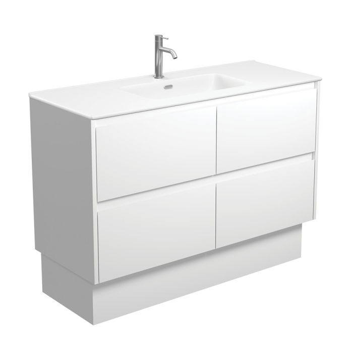 fienza Joli Matte Amato Satin White 1200 Vanity On Kickboard with Satin White Panels