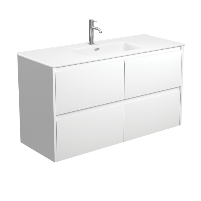 fienza Joli Matte Amato Satin White 1200 Wall Hung Vanity with Satin White Panels