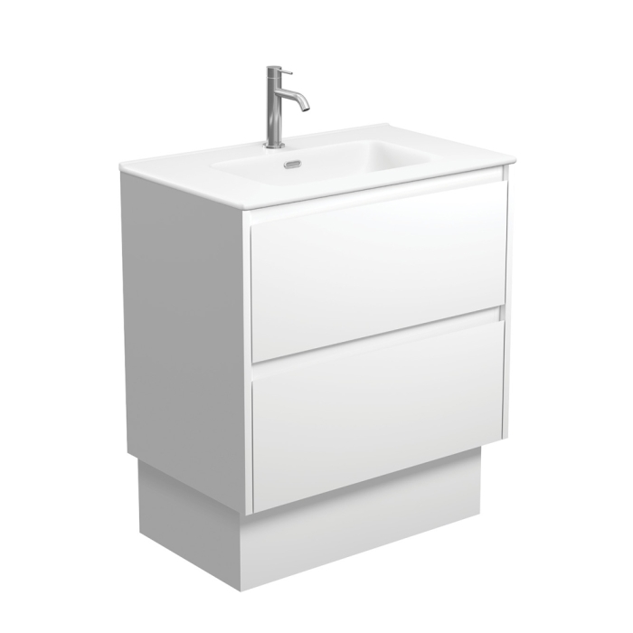 fienza Joli Matte Amato Satin White 750 Vanity On Kickboard with Satin White Panels