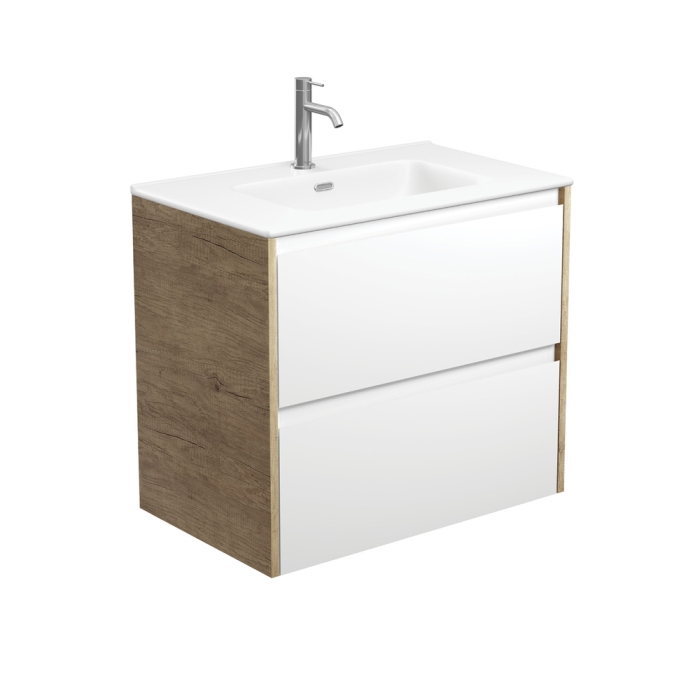 fienza Joli Matte Amato Satin White 750 Wall Hung Vanity with Scandi Oak Panels