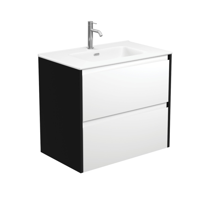 fienza Joli Matte Amato Satin White 750 Wall Hung Vanity with Satin Black Panels