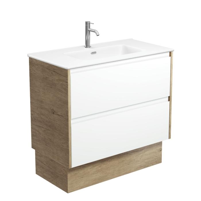 fienza Joli Matte Amato Satin White 900 Vanity On Kickboard with Scandi Oak Panels