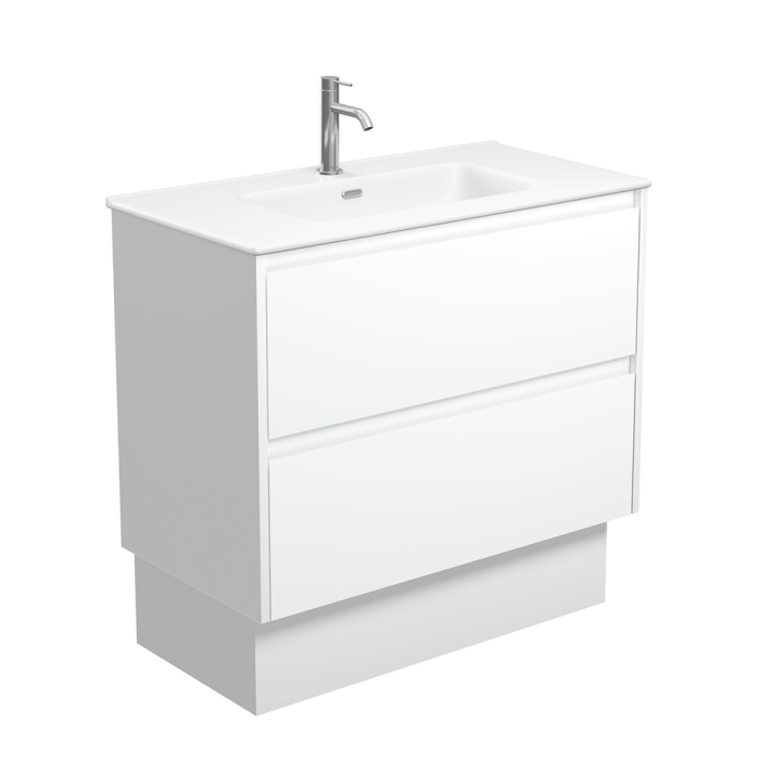 fienza Joli Matte Amato Satin White 900 Vanity On Kickboard with Satin White Panels