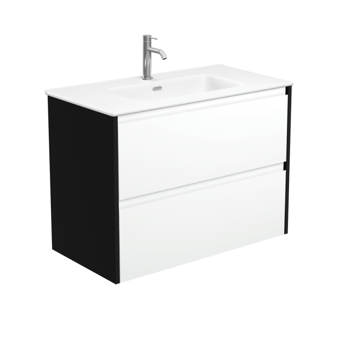 fienza Joli Matte Amato Satin White 900 Wall Hung Vanity with Satin Black Panels