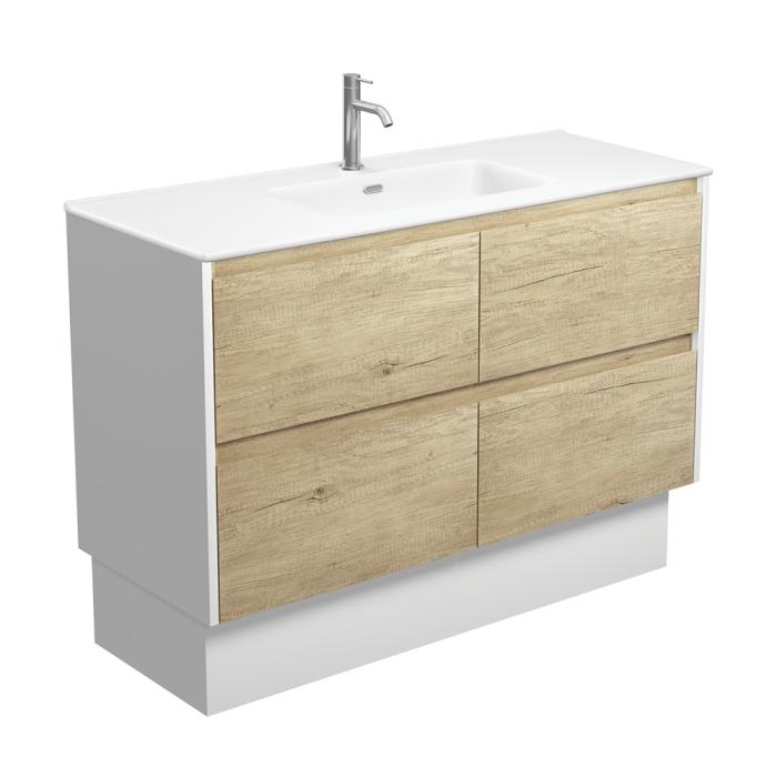 fienza Joli Matte Amato Scandi Oak 1200 Vanity On Kickboard with Satin White Panels