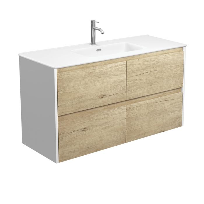 fienza Joli Matte Amato Scandi Oak 1200 Wall Hung Vanity with Satin White Panels