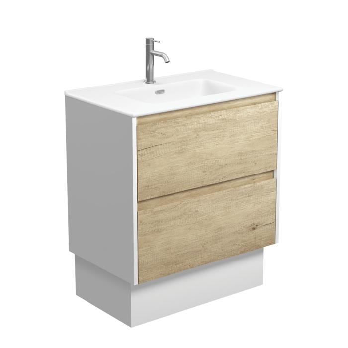 fienza Joli Matte Amato Scandi Oak 750 Vanity On Kickboard with Satin White Panels