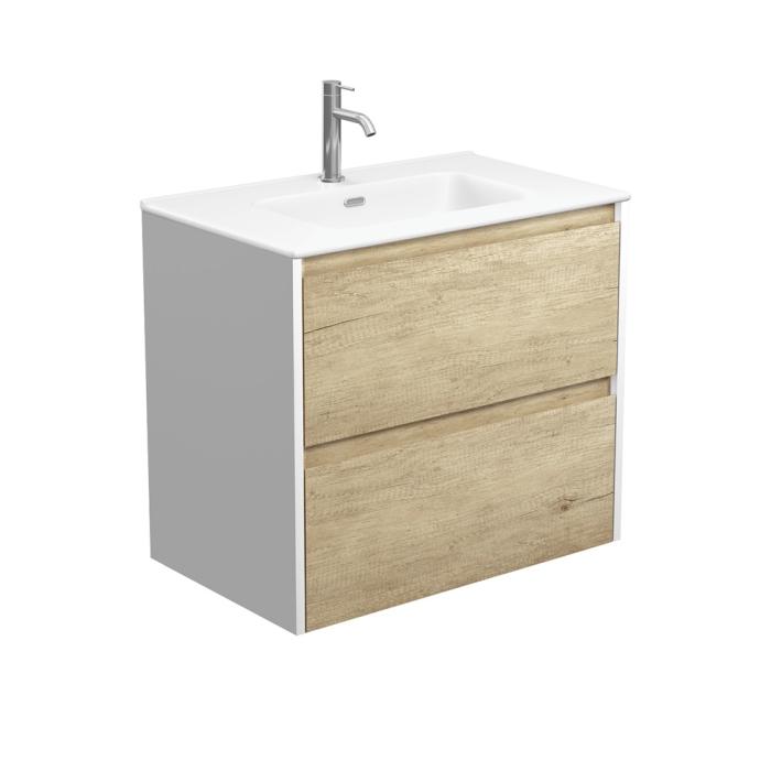 fienza Joli Matte Amato Scandi Oak 750 Wall Hung Vanity with Satin White Panels