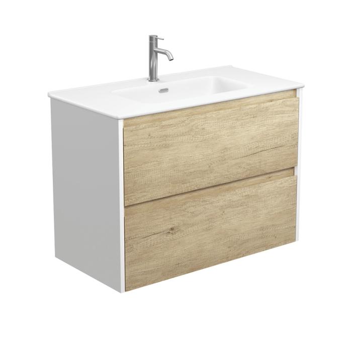 fienza Joli Matte Amato Scandi Oak 900 Wall Hung Vanity with Satin White Panels
