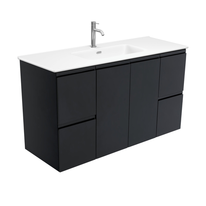 fienza Joli Matte Fingerpull Satin Black 1200 Wall Hung Vanity