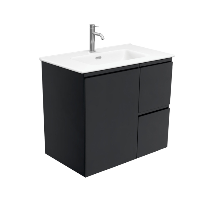 fienza Joli Matte Fingerpull Satin Black 750 Wall Hung Vanity
