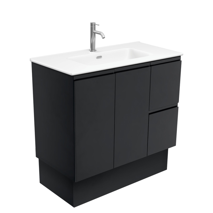 fienza Joli Matte Fingerpull Satin Black 900 Vanity On Kickboard
