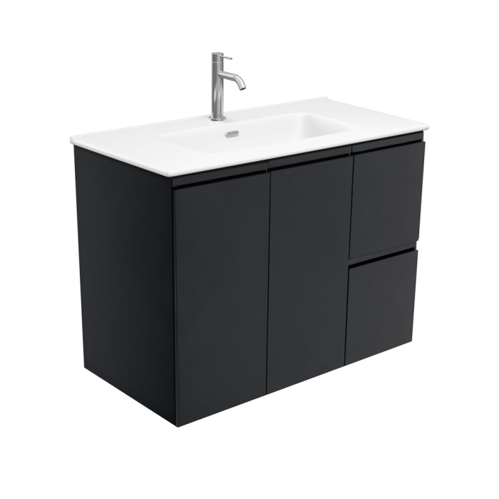 fienza Joli Matte Fingerpull Satin Black 900 Wall Hung Vanity