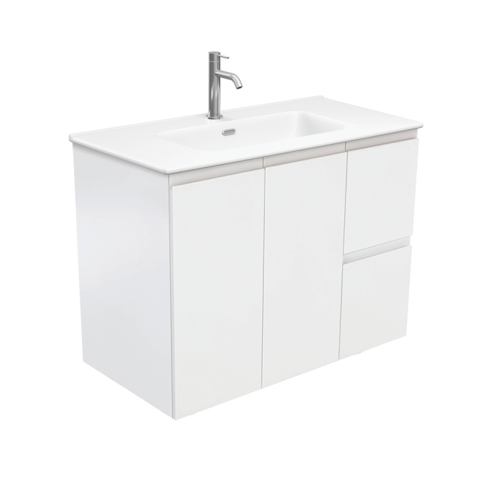 fienza Joli Matte Fingerpull Satin White 900 Wall Hung Vanity