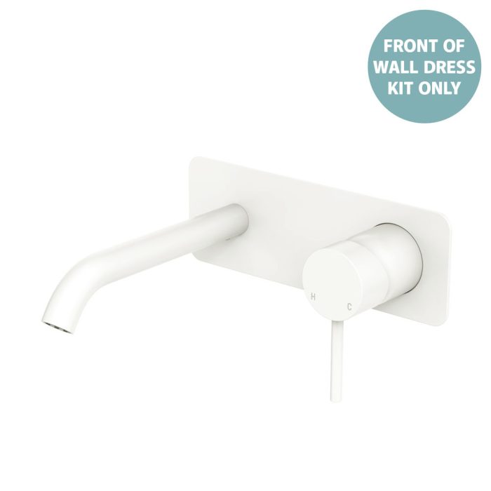 fienza Kaya Basin/Bath Wall Mixer Dress Kit Rectangular Plate 160mm Outlet Matte White