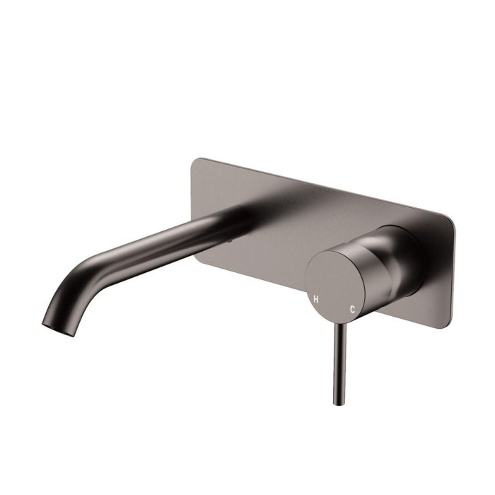 fienza Kaya Basin/Bath Wall Mixer Set Rectangular Plate 160mm Outlet Gun Metal