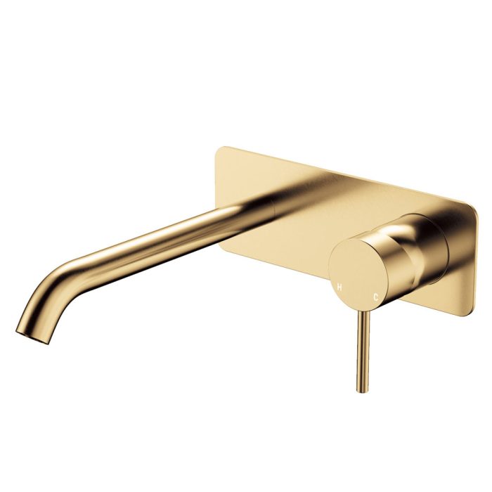 fienza Kaya Basin/Bath Wall Mixer Set Rectangular Plate 200mm Outlet Urban Brass