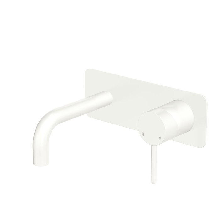 fienza Kaya Basin/Bath Wall Mixer Set Rectangular Plates 130mm Outlet Matte White