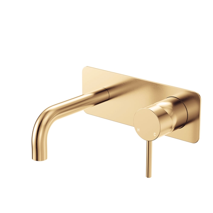 fienza Kaya Basin/Bath Wall Mixer Set Rectangular Plates 130mm Outlet Urban Brass