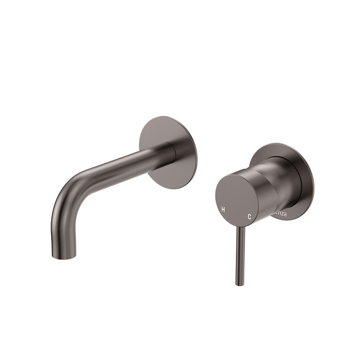 fienza Kaya Basin/Bath Wall Mixer Set Round Plates 130mm Outlet Gun Metal