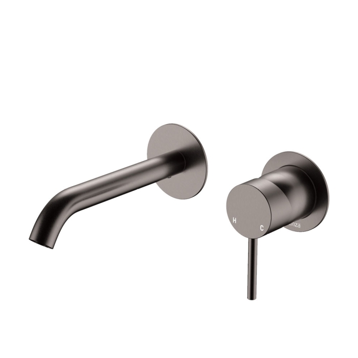 fienza Kaya Basin/Bath Wall Mixer Set Round Plates 160mm Outlet Gun Metal