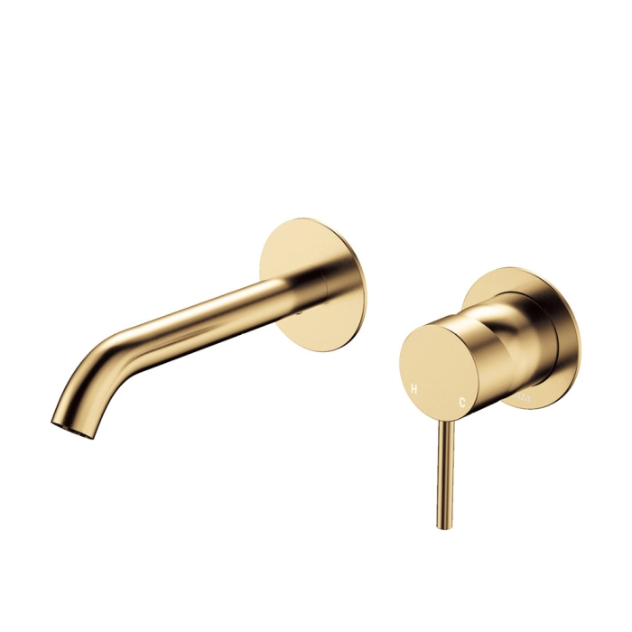 fienza Kaya Basin/Bath Wall Mixer Set Round Plates 160mm Outlet Urban Brass