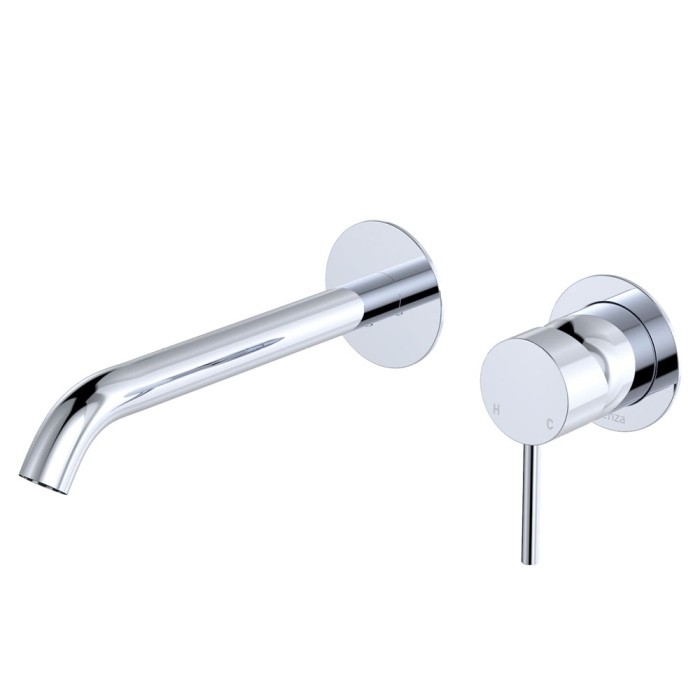 fienza Kaya Basin/Bath Wall Mixer Set Round Plates 200mm Outlet Chrome